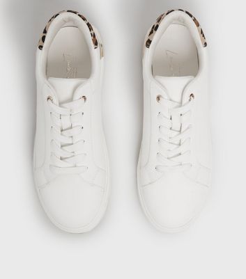 Damen Schuhe & Stiefel White Leopard Print Lace Up Metal Trim Chunky Trainers