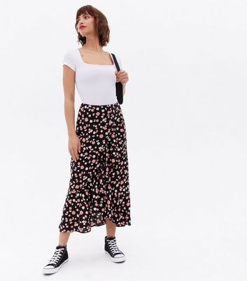 New look black wrap midi outlet skirt