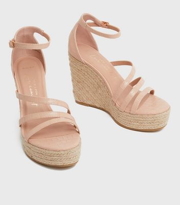 Wide Fit Pale Pink Asymmetric Strap Wedge Sandals New Look