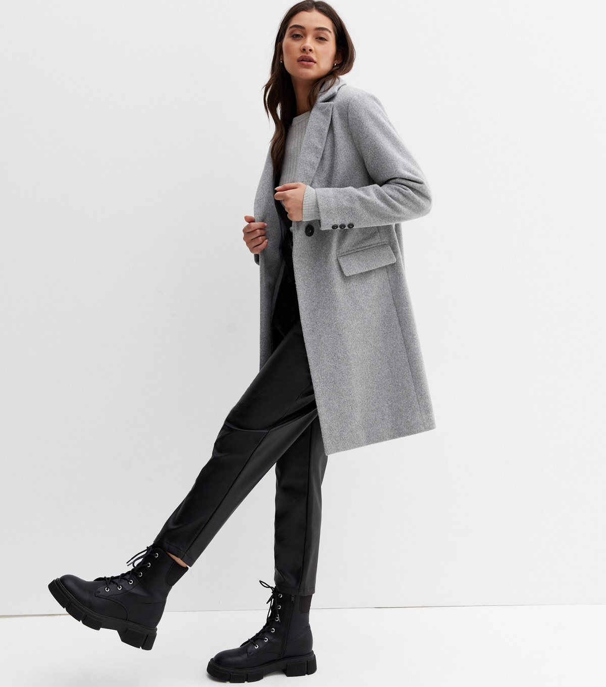 Women's Grey Lined Long Formal Coat New Look