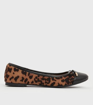 Girls Tan Leopard Print Bow Ballet Pumps