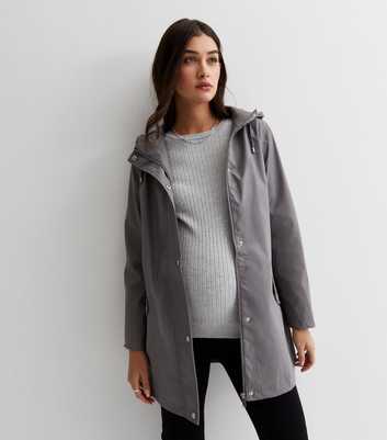 Maternity Grey Hooded Long Sleeve Anorak