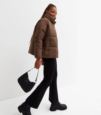Dark Brown Boxy Puffer Jacket | New Look