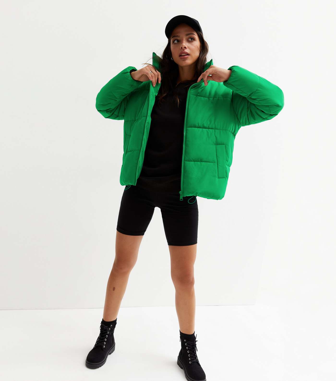 Green Boxy Puffer Jacket Image 2