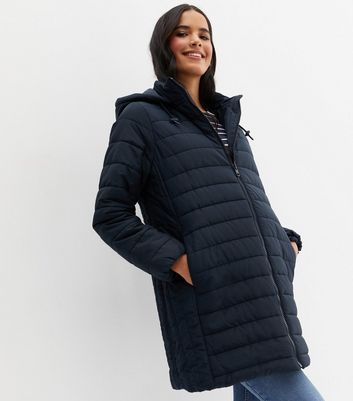 Maternity Navy Long Hooded Puffer 