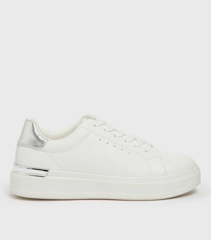 Girls White Lace Up Metal Trim Chunky Trainers