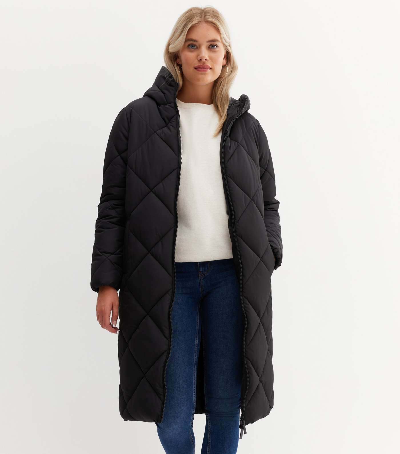 Tall Black Quilted Long Hooded Puffer Jacket