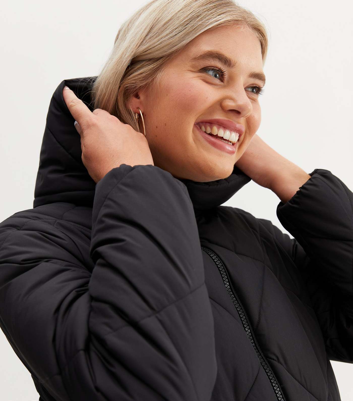 Tall Black Quilted Long Hooded Puffer Jacket Image 3