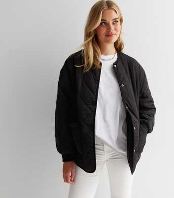 Tall Black Quilted Collarless Jacket