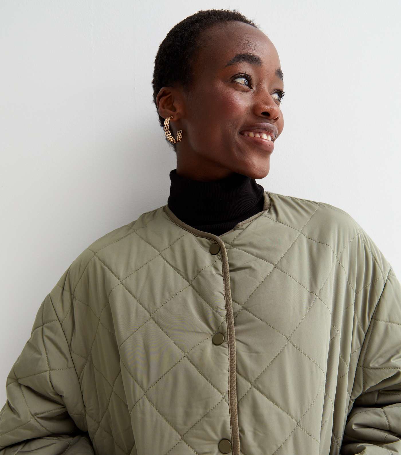 Tall Olive Quilted Collarless Jacket Image 2