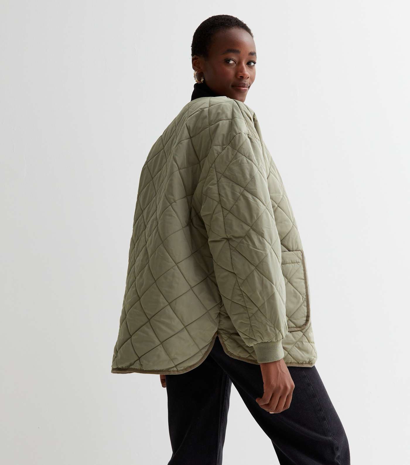 Tall Olive Quilted Collarless Jacket Image 4