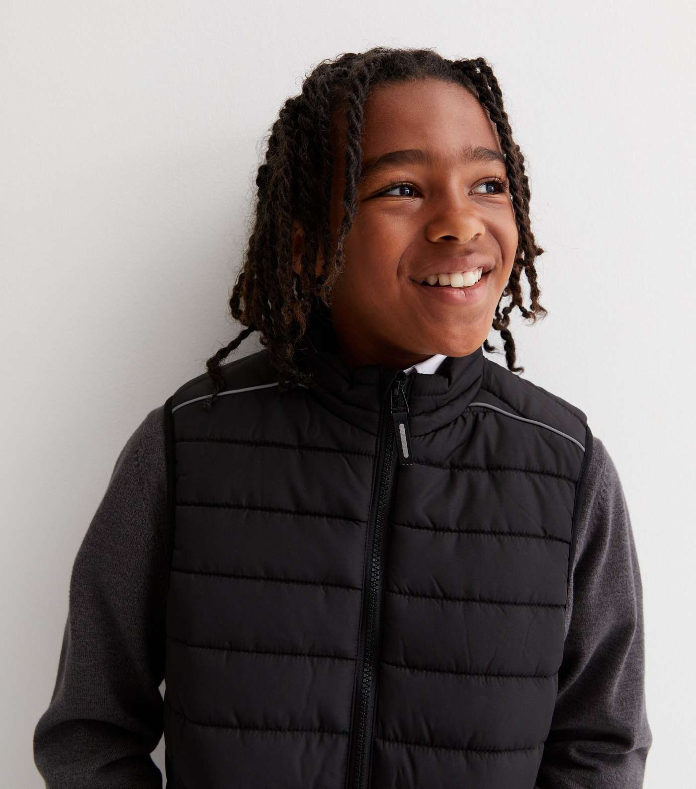 Boys Black Quilted High Neck Gilet Image 2