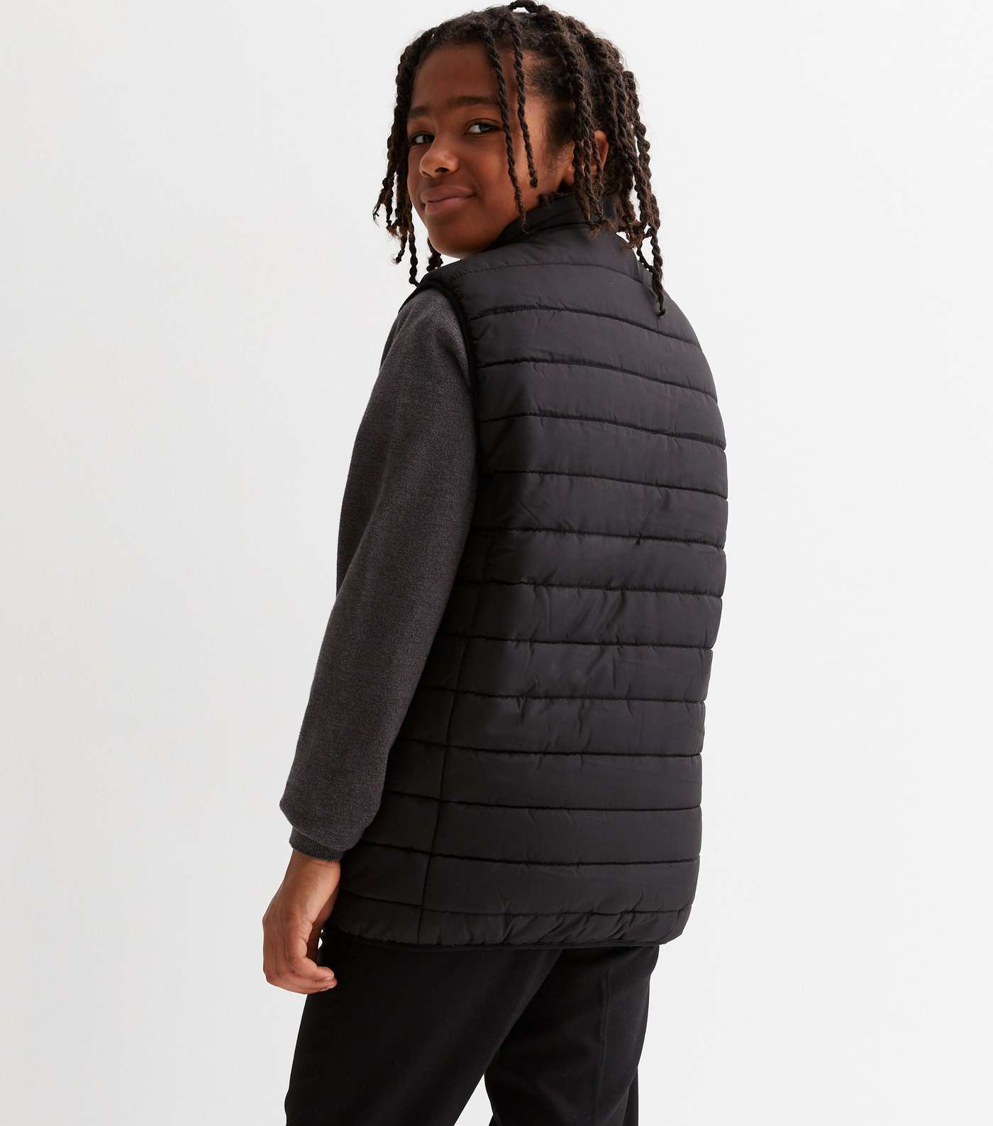 Boys Black Quilted High Neck Gilet Image 4