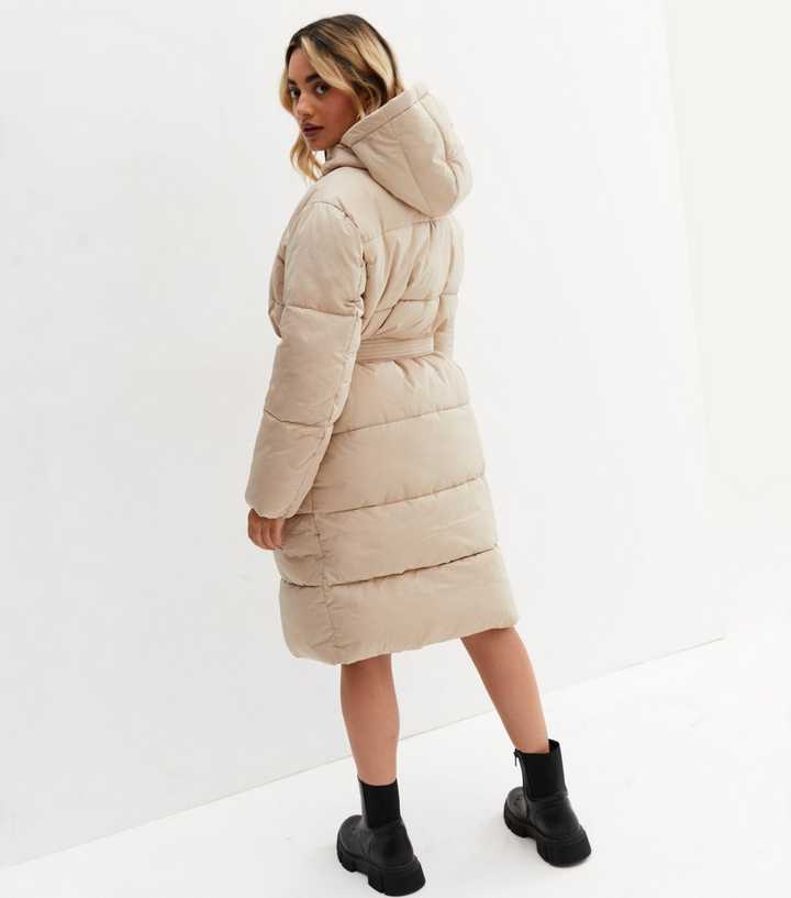 long belted puffer jacket