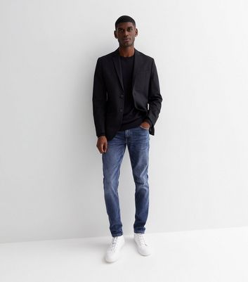 Men's Navy Pinstripe Skinny Fit Suit Jacket New Look