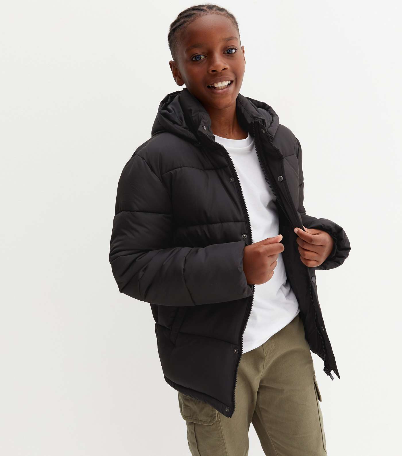 Boys Black Hooded Puffer Coat | New Look