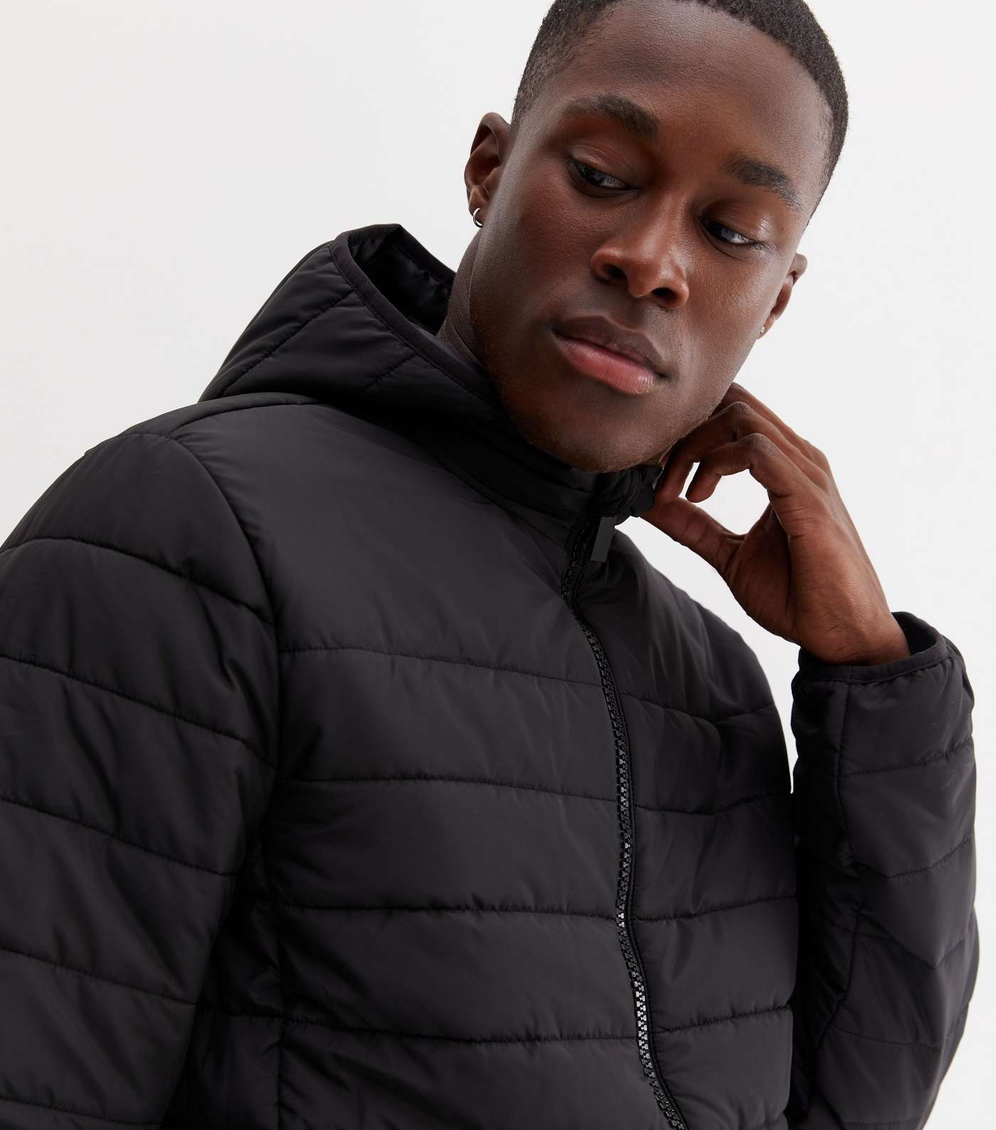 Black Long Sleeve Hooded Puffer Jacket Image 3