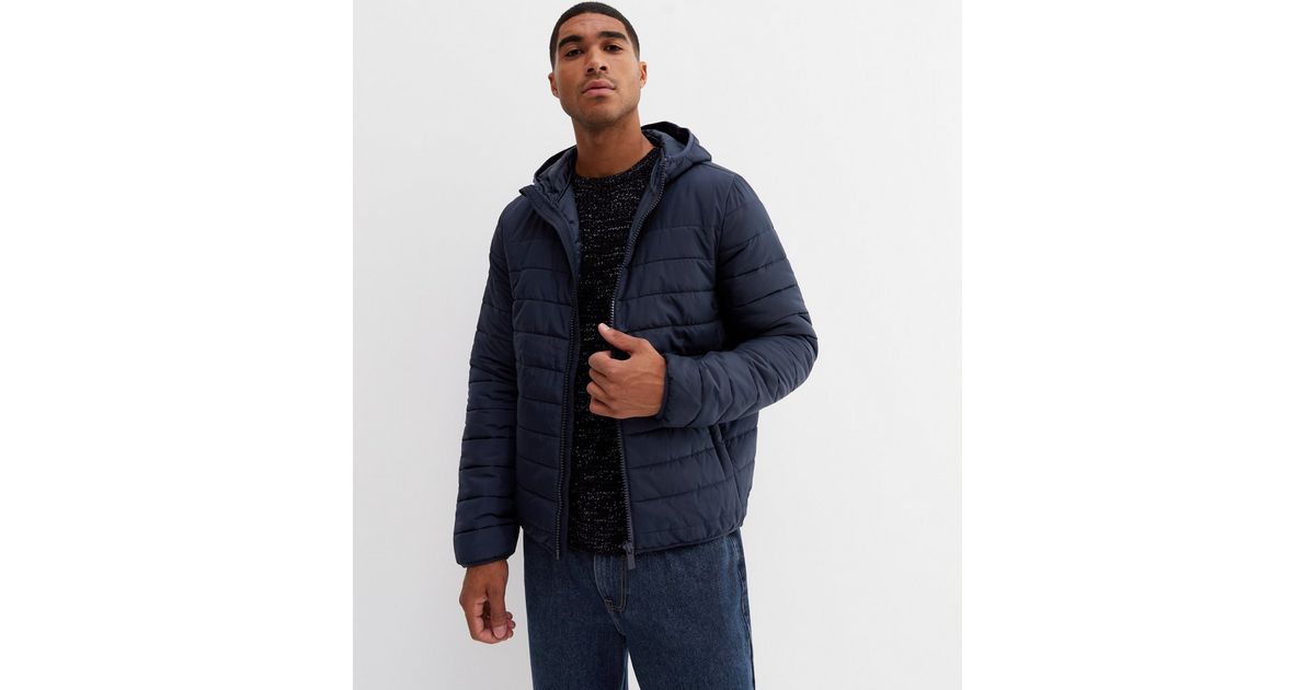 Navy Long Sleeve Hooded Puffer Jacket | New Look