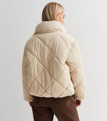 Petite Stone Quilted High Neck Puffer 