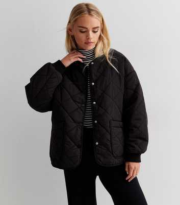 Petite Black Quilted Collarless Jacket
