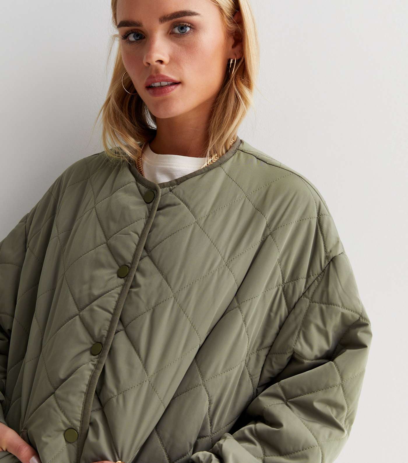Petite Olive Quilted Collarless Jacket