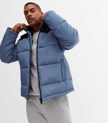 Blue Colour Block Hooded Puffer Jacket
