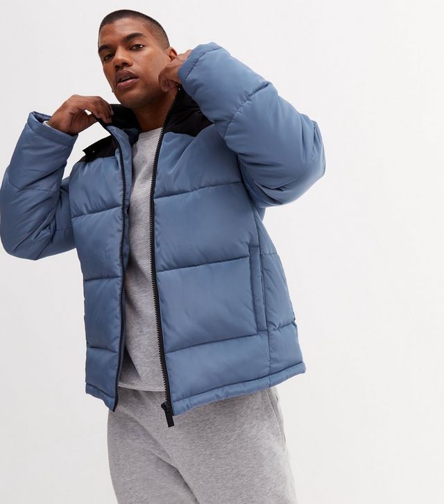 newlook.com | Blue Colour Block Hooded Puffer Jacket