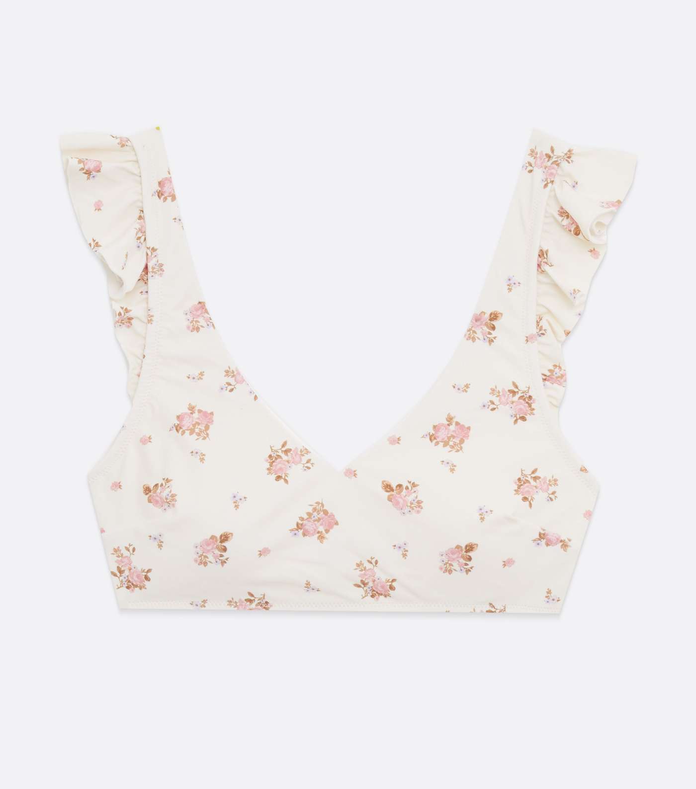 Off White Ditsy Floral Frill Crop Bikini Top Image 5