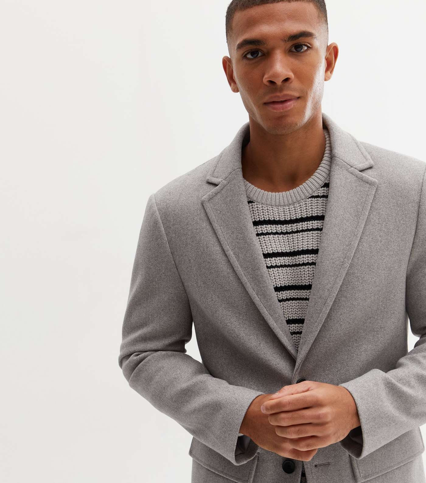 Grey Button Formal Coat Image 3
