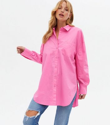 ONLY Bright Pink Poplin Oversized Long 