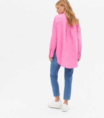 Only Bright Pink Poplin Oversized Long Sleeve Shirt New Look