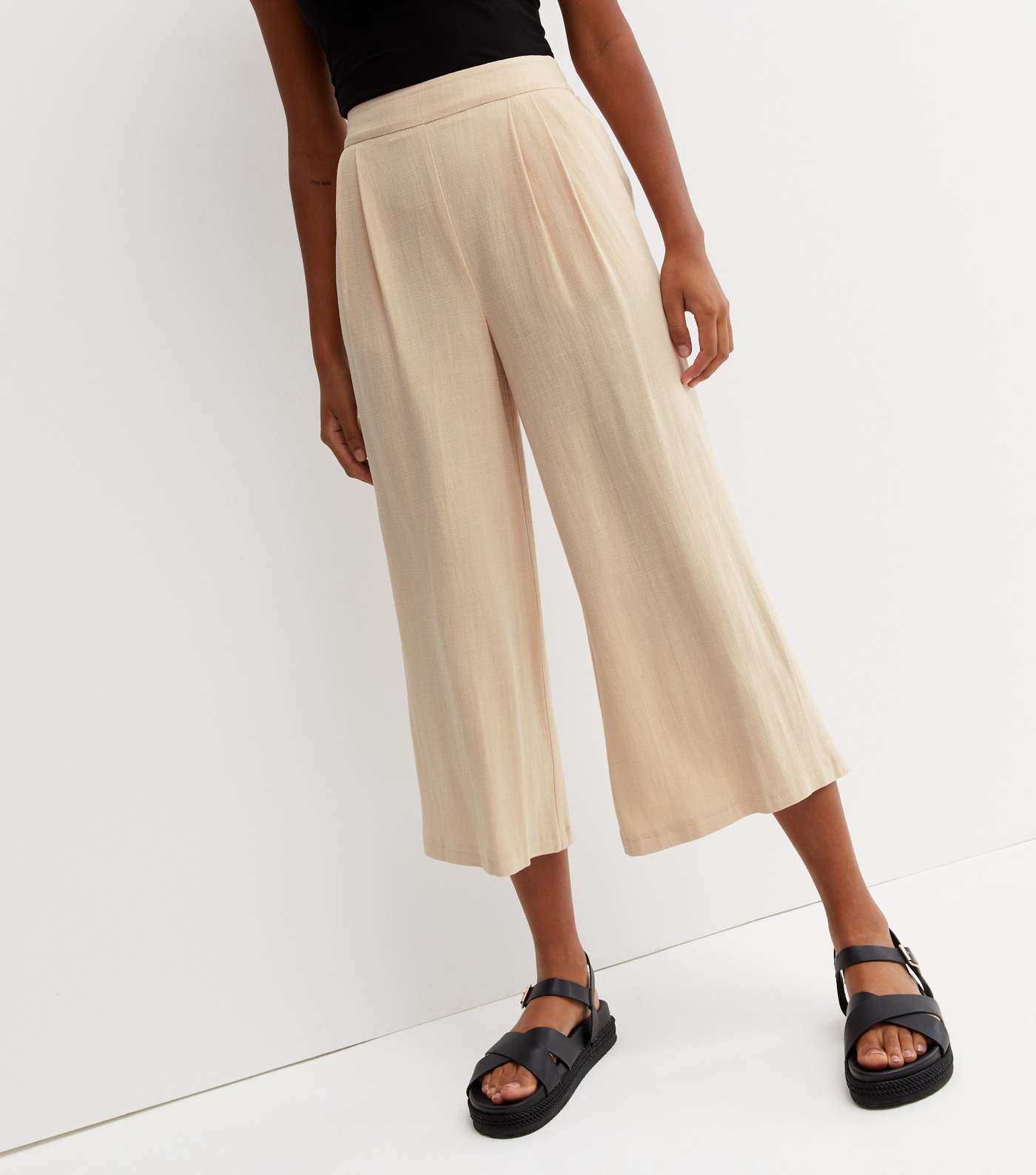 Stone Wide Leg Crop Trousers Image 3