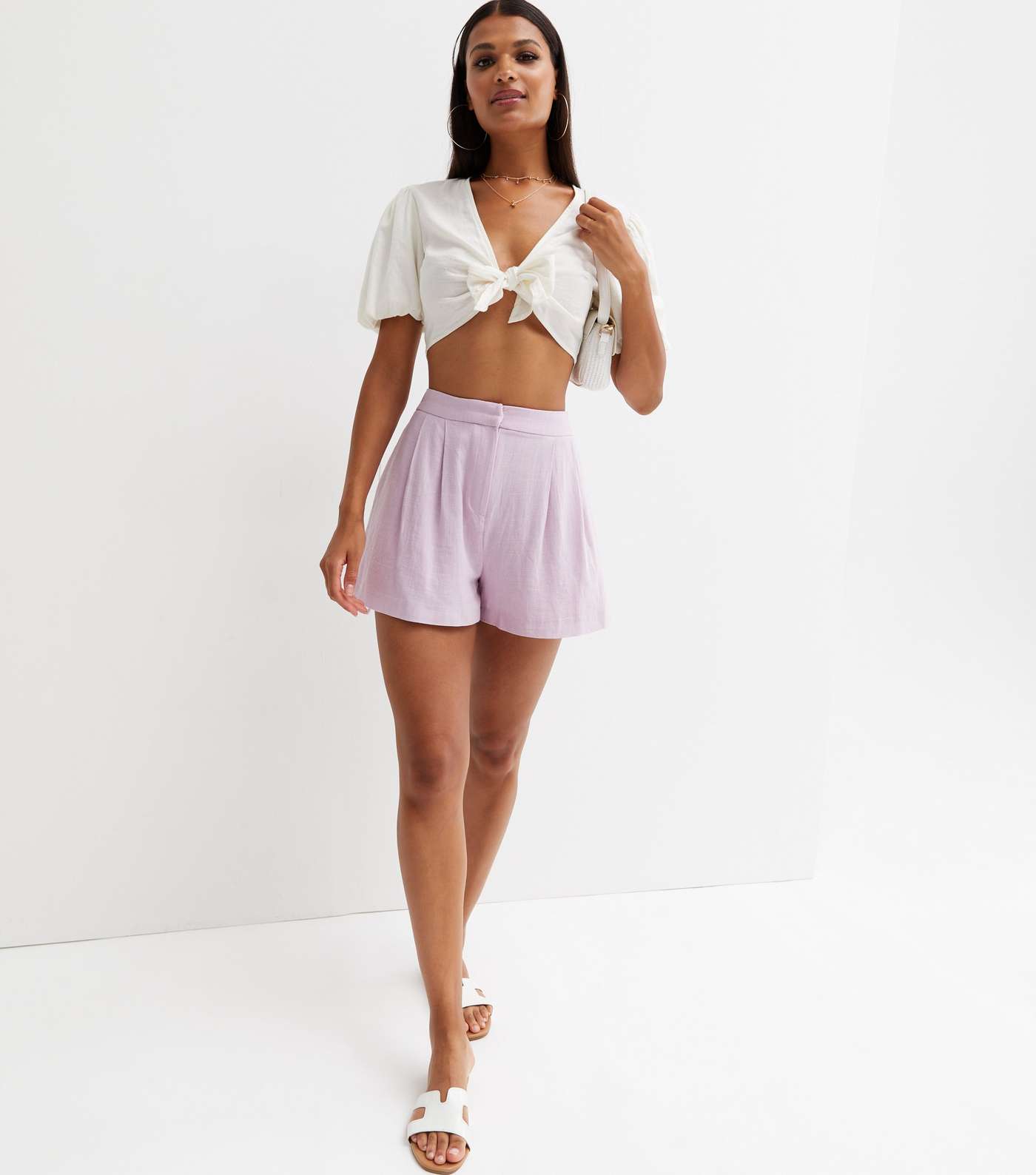 Lilac Linen-Look Bermuda Shorts