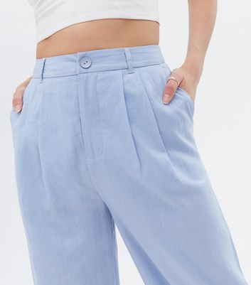 Pale Blue Linen Blend Tailored Wide Leg Trousers  New Look