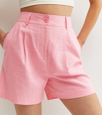 Mid Pink Linen Blend Tailored Shorts