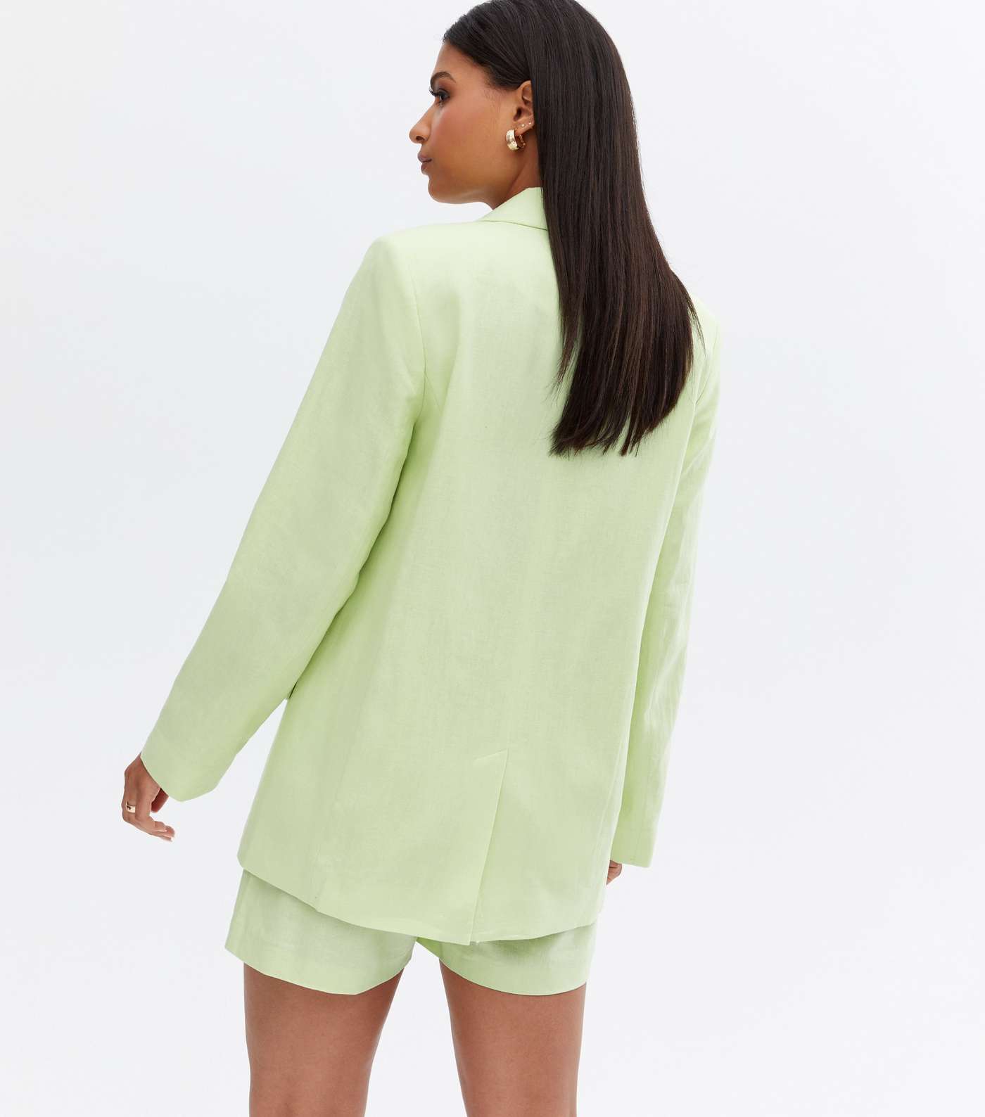 Green Linen Blend Oversized Blazer Image 4