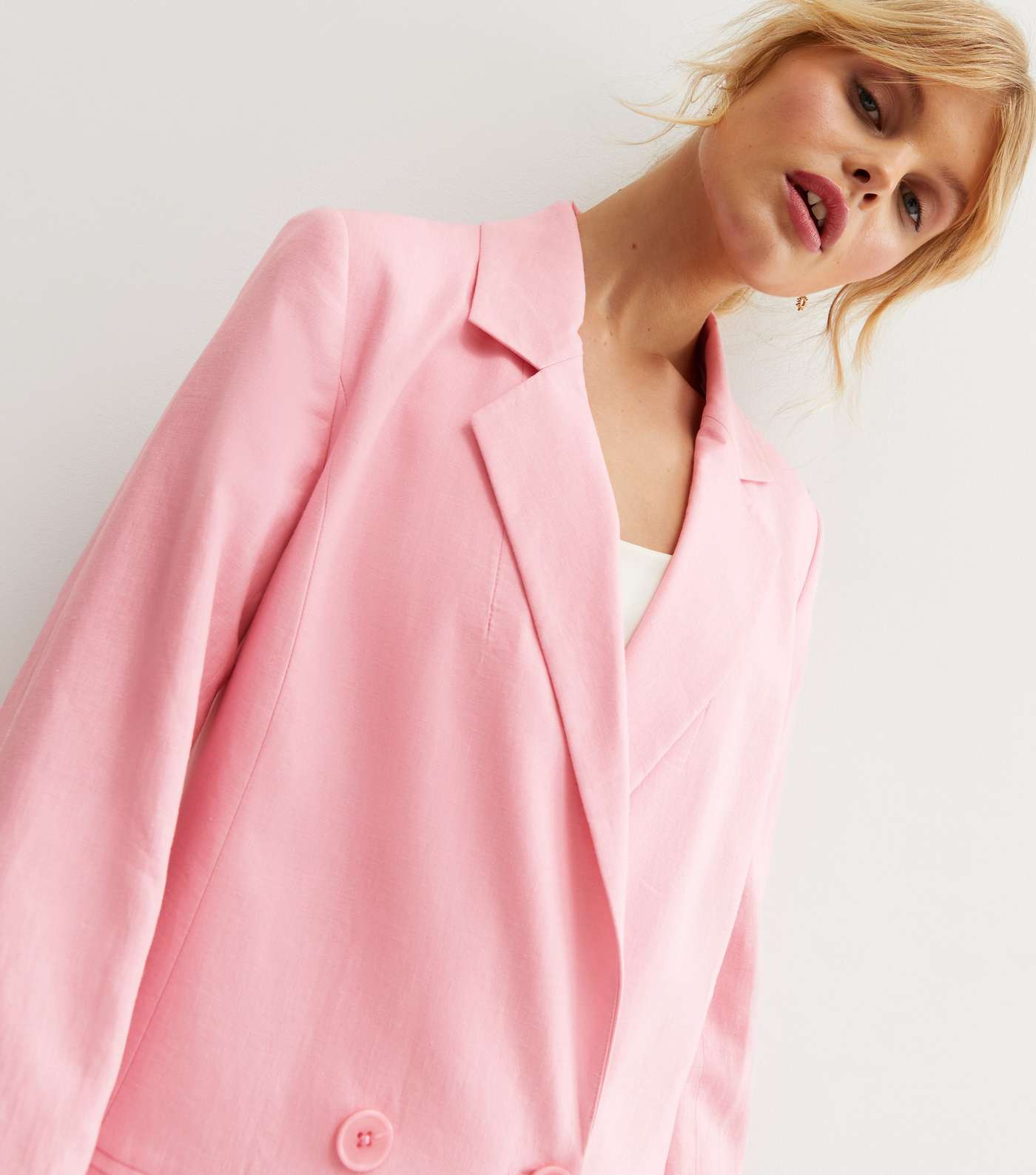 Mid Pink Linen Blend Oversized Blazer Image 2