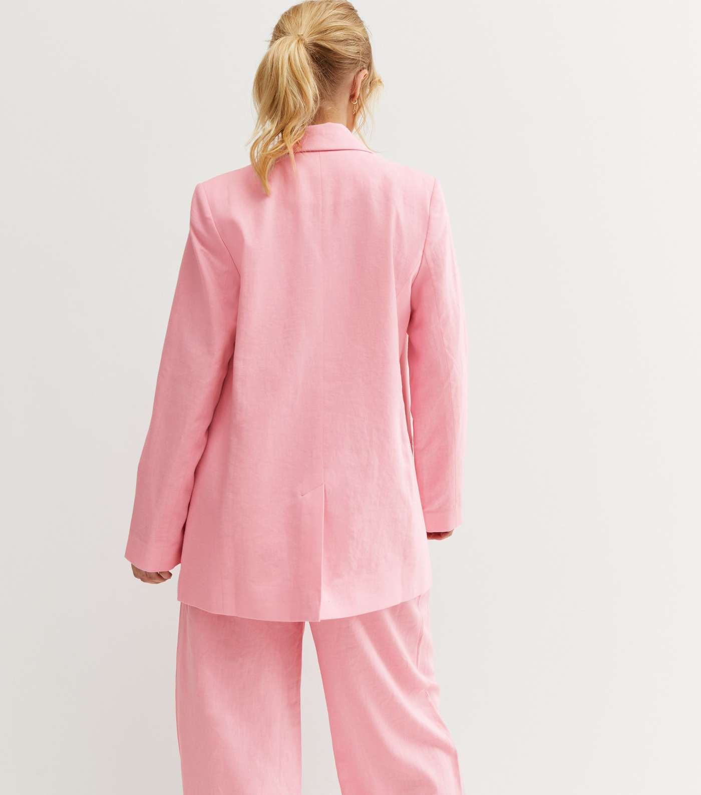 Mid Pink Linen Blend Oversized Blazer Image 4