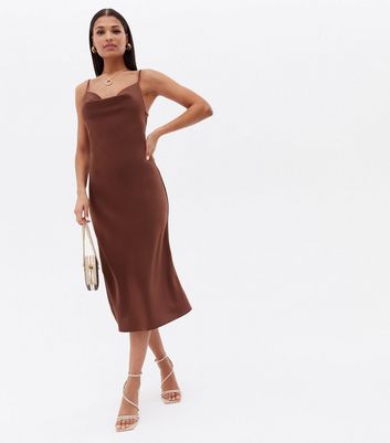 brown midi slip dress