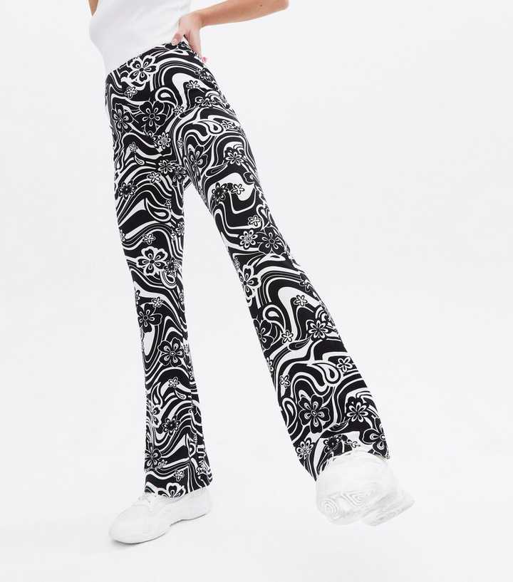 Black Floral Swirl Flared Trousers
