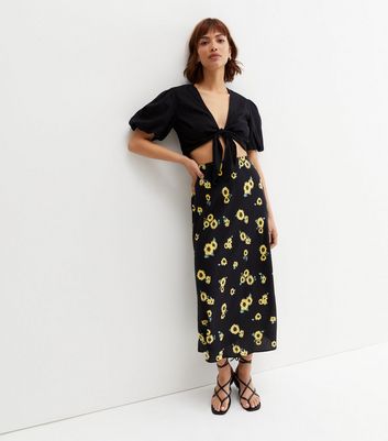 Click to view product details and reviews for Black Sunflower Bias Cut Midi Skirt New Look.