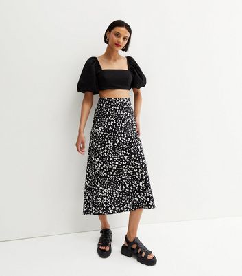 Black Butterfly Bias Cut Midi Skirt New Look