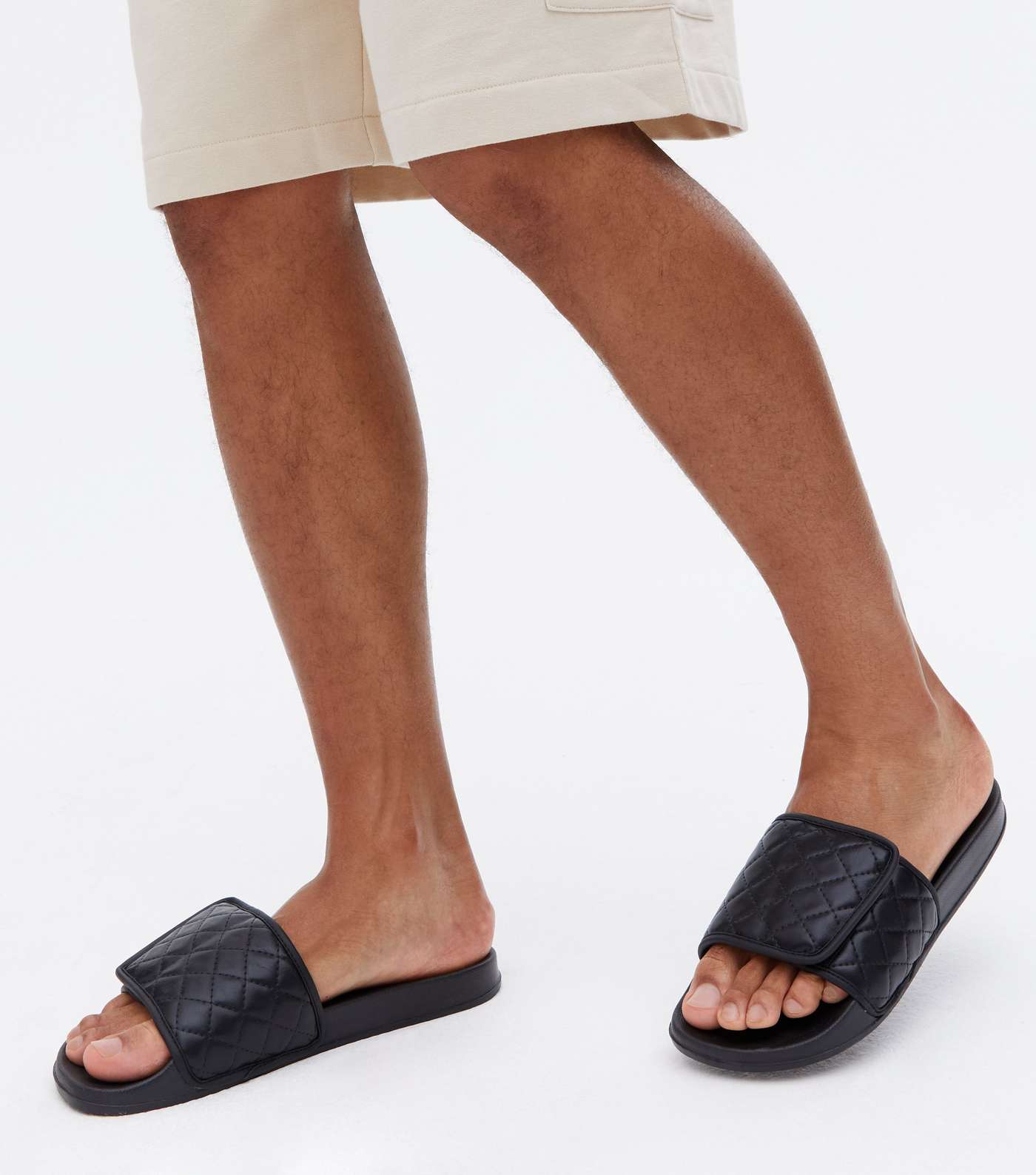 Black Quilted Velcro Sliders Image 2