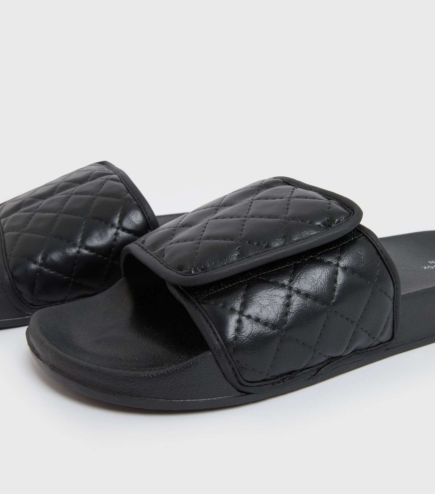 Black Quilted Velcro Sliders Image 4