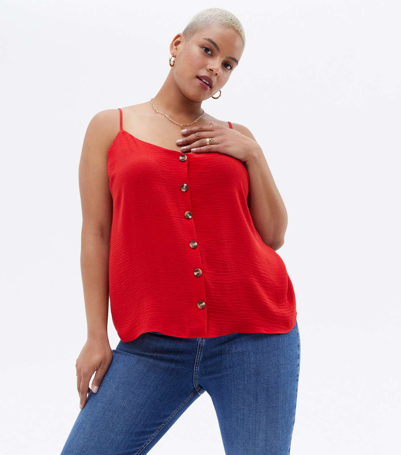 Curves Red Button Front Cami