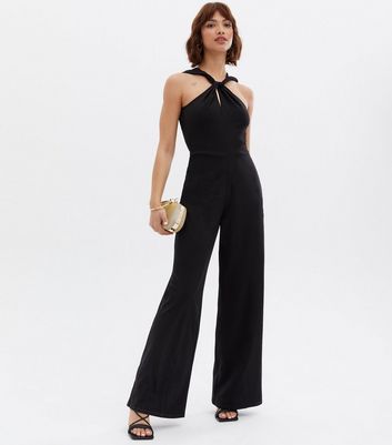 cross over halter neck jumpsuit