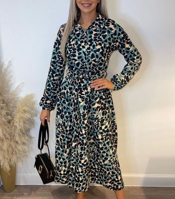 Missfiga Green Leopard Print Midi Shirt 
