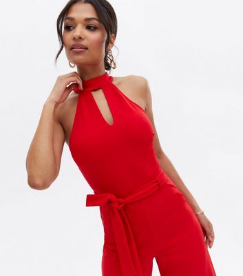 halter red jumpsuit