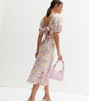 White Jacquard Floral Satin Tie Back Midi Dress | New Look