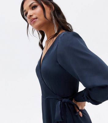 navy blue wrap dress long